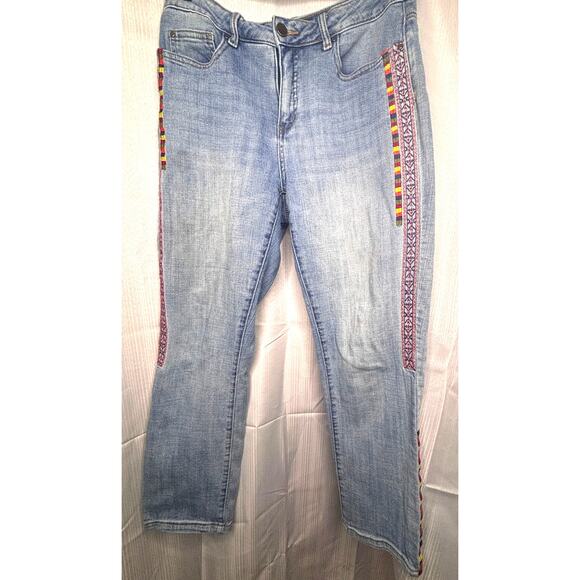 Tru Luxe Jeans Women's Size 10 Embroidered Mid Rise Ankle Faded Boho - Picture 1 of 12